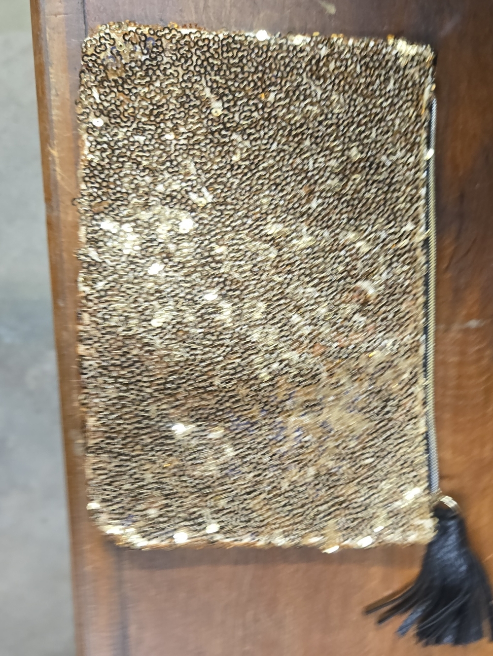 Gold Sequin Wristlet Clutch with Tassel